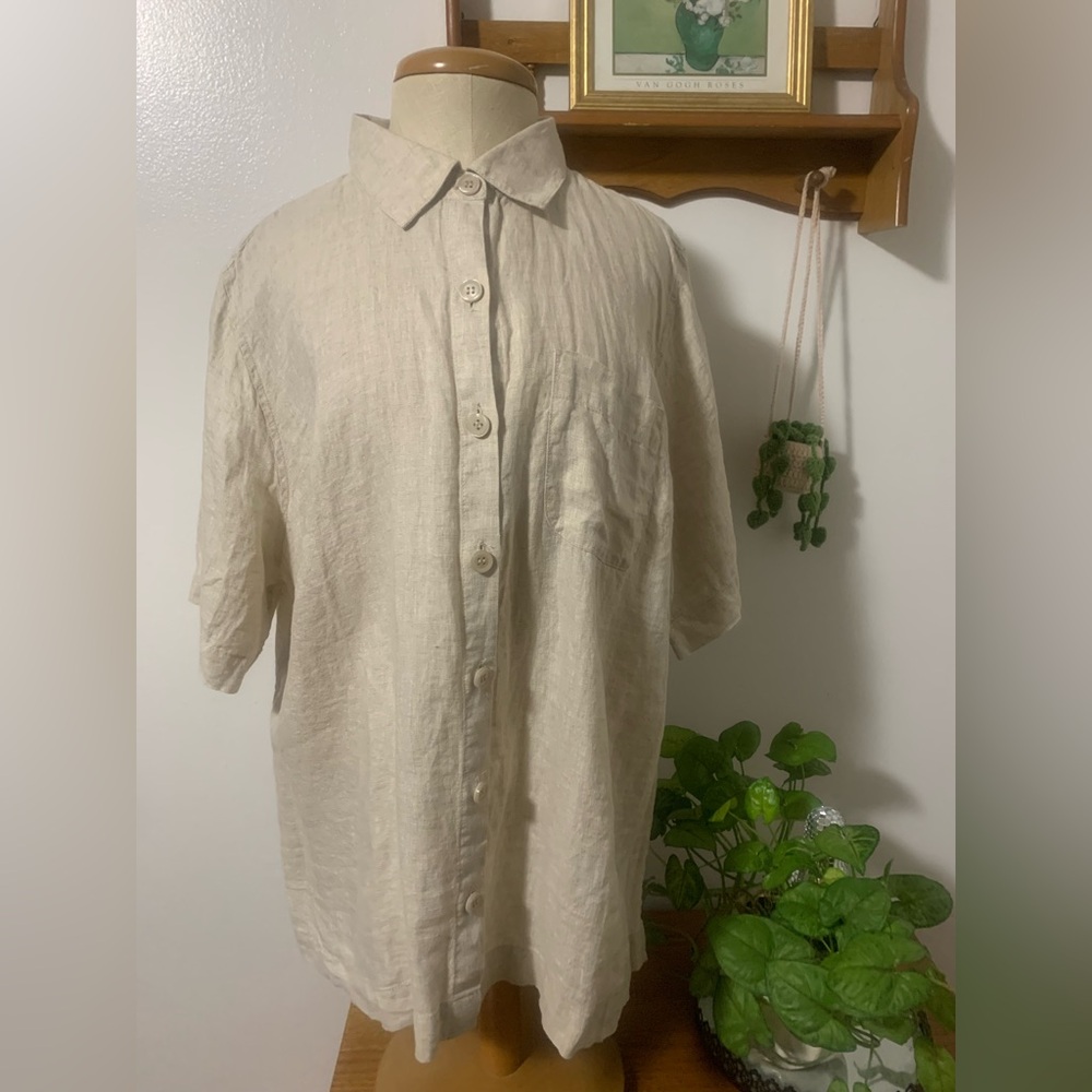 Coldwater Creek 100% Linen Camp Button Up Plus Shirt 1X
